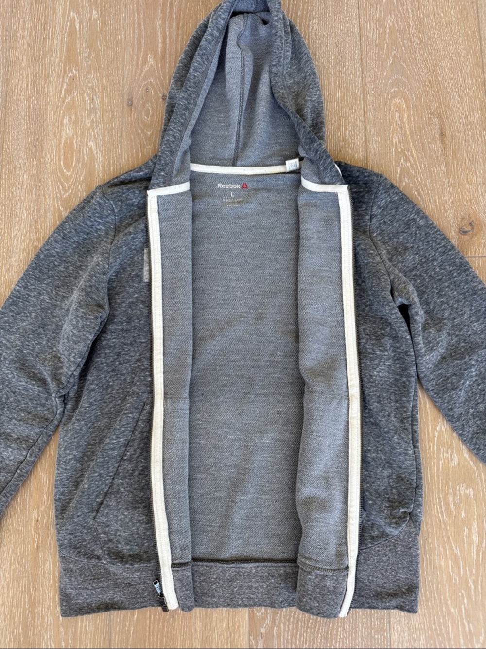 Reebok Women’s Heather Gray Zip-Up Hoodie. Size Large (fits like Medium). - Picture 3 of 4